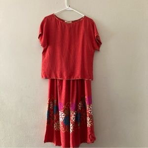 Jack Mulqueen collectibles vintage 100% silk orange floral print skirt set sz 8